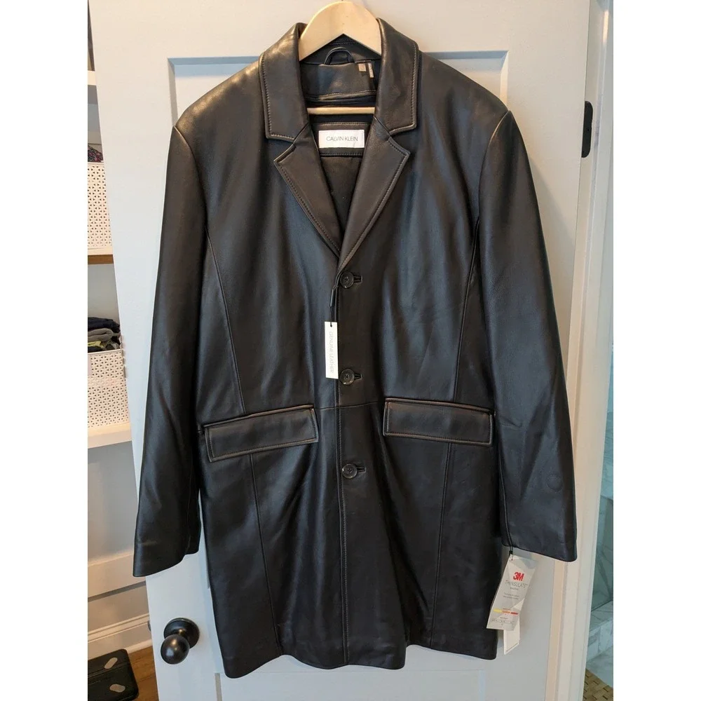 NWT‎ $NWT $449 Calvin Klein Mens Black Genuine Leather Jacket Thinsulate Lined L